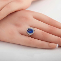 Silver Blue Stone Oval Women's Ring