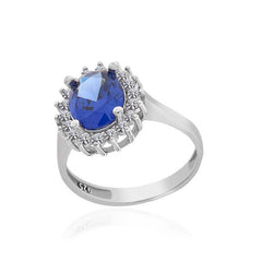 Silver Blue Stone Oval Women's Ring