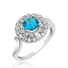 Silver Blue Stone Round Women's Ring