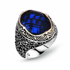 Bague homme en argent et zircon bleu