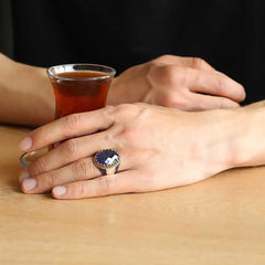 Silver Blue Zircon Stone Men's Ring