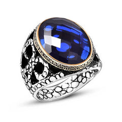 Bague homme en argent et zircon bleu