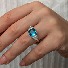 Silver Blue Zircon Stone Women's Ring