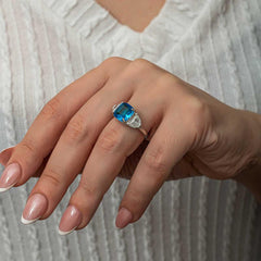 Silver Blue Zircon Stone Women's Ring