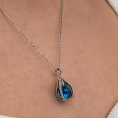 Silver Blue Zircon Stone Globe Women's Necklace