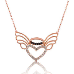 Silver Heart Angel Wing Women's Necklace