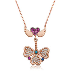 Silver Angel Wings Clover Necklace