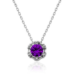 Silver Violet Purple Baguette Stone Women's Necklace