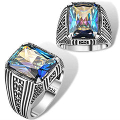 Bague homme carrée en argent avec topaze mystique