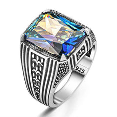 Bague homme carrée en argent avec topaze mystique