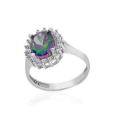 Silver Mystic Topaz Stone Oval Women's Ring