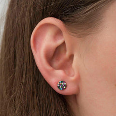 Boucle d'oreille cercle en argent avec pierres mélangées