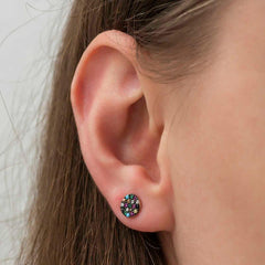 Boucle d'oreille cercle en argent avec pierres mélangées