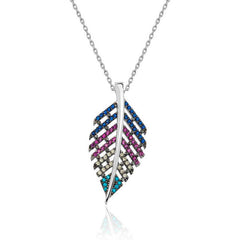 Silver Mix Stone Leaf Necklace