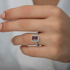 Silver Purple Baguette Stone Women's Ring