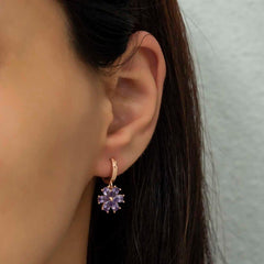 Silver Purple Flower Women's Earrings