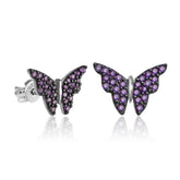 Silver Purple Butterfly Earrings