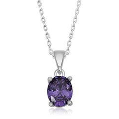 Silver Purple Crystal Oval Stone Women's Necklace