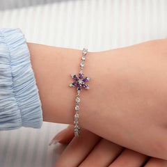 Silver Purple Lotus Flower Women's Bracelet