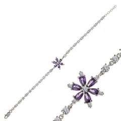 Silver Purple Lotus Flower Women's Bracelet