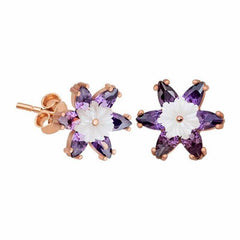 Silver Purple Lotus Flower Earrings