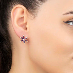 Silver Purple Lotus Flower Women's Earrings