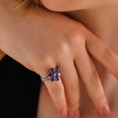 Silver Purple Love Flower Women's Ring