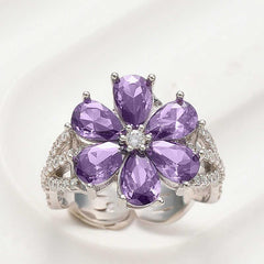 Silver Purple Love Flower Women's Ring