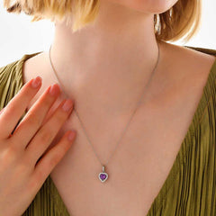Silver Purple Stone Heart Women's Necklace