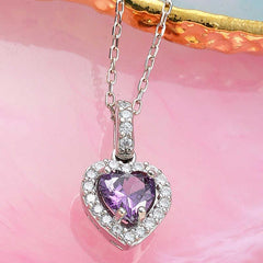 Silver Purple Stone Heart Women's Necklace