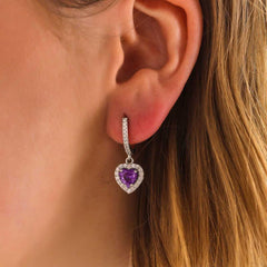 Silver Purple Stone Heart Women's Earrings