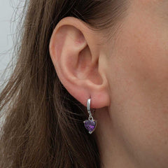 Silver Purple Stone Heart Women's Earrings