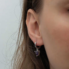 Silver Purple Stone Heart Women's Earrings