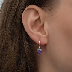 Silver Purple Stone Heart Women's Earrings