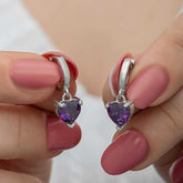Silver Purple Stone Heart Women's Earrings