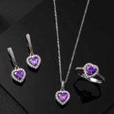 Silver Purple Stone Heart Women Set
