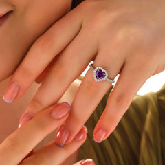Silver Purple Stone Heart Women's Ring
