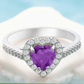 Silver Purple Stone Heart Women's Ring