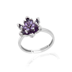 Silver Purple Stone Lotus Flower Women's Ring