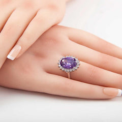 Silver Purple Stone Oval Women's Ring