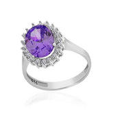 Silver Purple Stone Oval Women's Ring