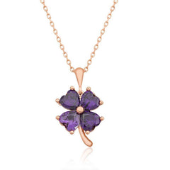 Silver Purple Clover Necklace