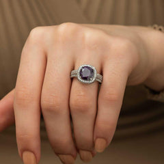 Silver Purple Round Women's Ring