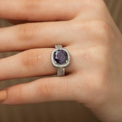 Silver Purple Round Women's Ring