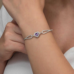Bracelet cœur en argent et zircon violet
