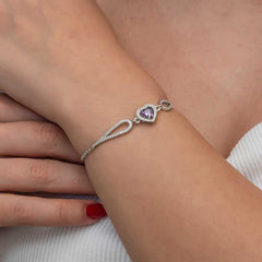 Bracelet cœur en argent et zircon violet