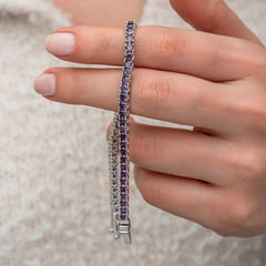 Gümüş Mor Zirkon Taşlı Su Yolu Kadın Bileklik