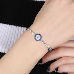 Silver Evil Eye Beaded Bracelet