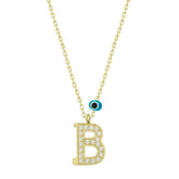 Silver Evil Eye Gold Letter B Women's Necklace