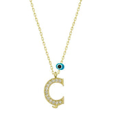 Silver Evil Eye Gold Letter C Women's Necklace